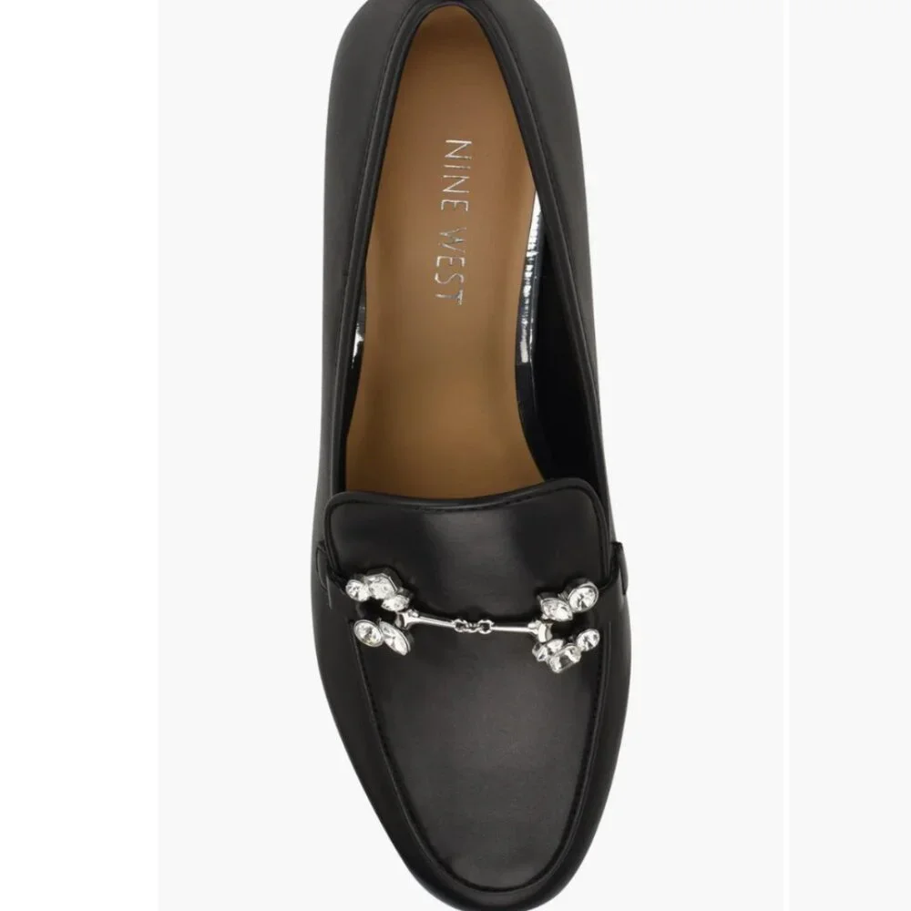 Nine West Women's Black Base Crystal Embellished Bit Slip-on Loafer Glam Goth 8M